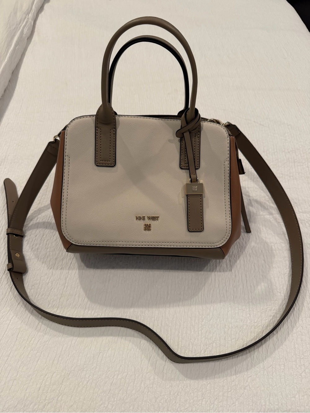 Nine West Cream and Brown Colorblock Crossbody Satchel